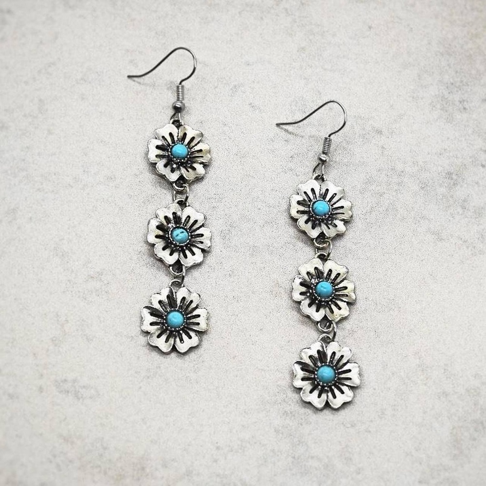 Silver Flower Dangle Earrings